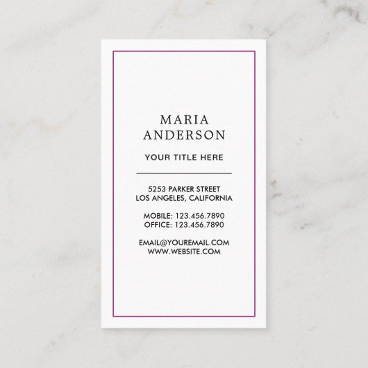 Paarse Waterverf parfumfles Visitekaartje (Achterkant)