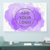 Paarse waterverf penseelstreek uploadt uw logo spandoek (Beurs)