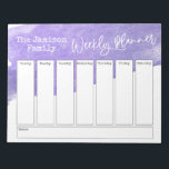 Paarse Waterverf Penseelweekblad Notitieblok<br><div class="desc">In dit leuke ontwerp heb ik de bovenkant van de achtergrond bedekt met een paarse penseelstreek van de waterverf. De uitdrukking "Wekelijkse Planner"werd teruggegeven in een casual handschrijvende doopvont en is geplaatst, als grafisch, bij de bovenkant van de pagina. Gebruik de velden sjabloon om uw gegevens toe te voegen zoals...</div>