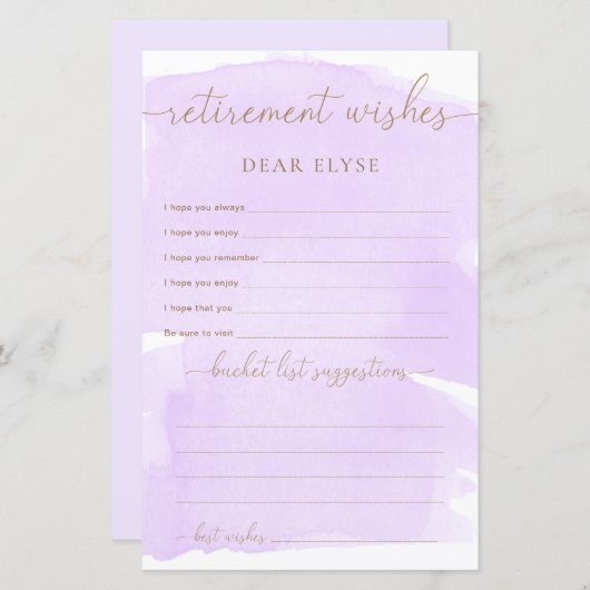 Paarse Waterverf pensioenwensen (Voorkant / Achterkant)