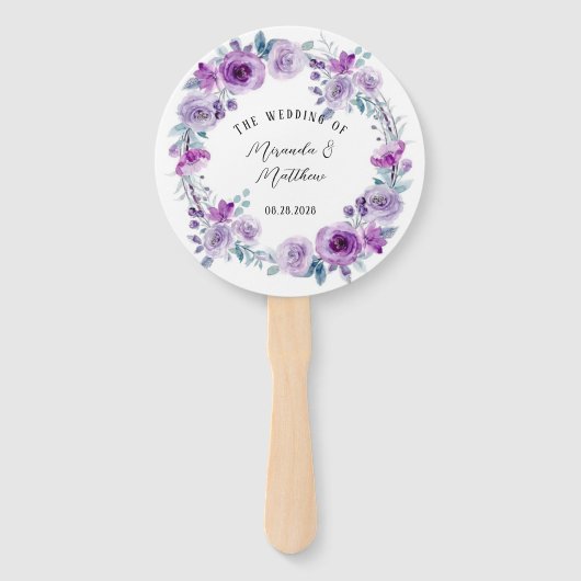 Paarse Waterverf Peonies Eucalyptus Weddenschap Handwaaier (Voorkant)