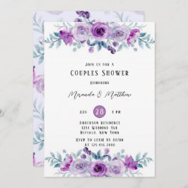 Paarse Waterverf Peony Eucalyptus Couples Shower Kaart
