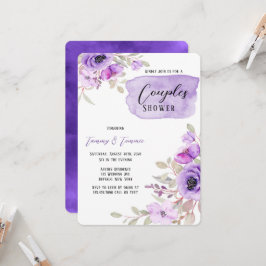 Paarse Waterverf Peony Flowers Couples Shower IV Kaart