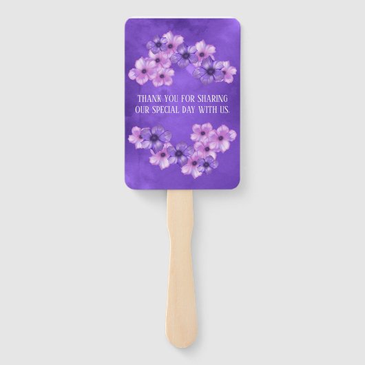 Paarse Waterverf Peony Flowers Weddenschap Harteli Handwaaier (Achterkant)