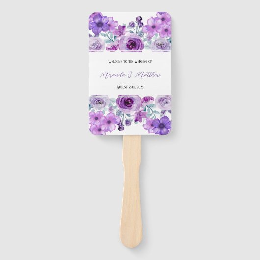 Paarse Waterverf Peony Flowers Weddenschap Harteli Handwaaier (Voorkant)