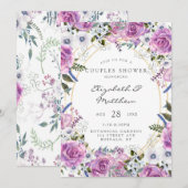 Paarse Waterverf Peony Gold Couples Kaart (Voorkant / Achterkant)