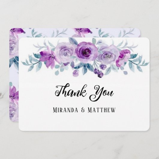 Paarse Waterverf Peony Wedding Dank je kaarten (Voorkant / Achterkant)