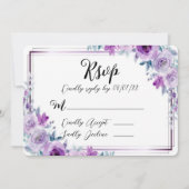 Paarse Waterverf Peony Wedding RSVP-kaarten Kaart (Voorkant)
