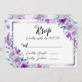 Paarse Waterverf Peony Wedding RSVP-kaarten Kaart