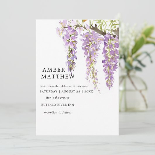 Paarse Waterverf Periwinkle Wisteria Wedding (Staand voorkant)