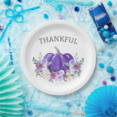 Paarse Waterverf Pompoen Bloemen Papieren Bordje (Feest)