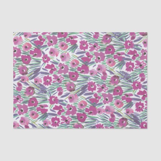 Paarse Waterverf Poppy Floral collage van bloemen Tissuepapier (Voorkant)