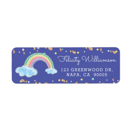Paarse Waterverf Regenboog Confetti Baby shower Etiket (Voorkant)