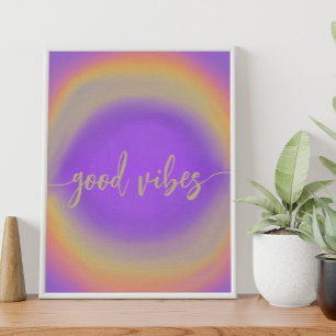 Paarse waterverf regenboog goede vibraties poster