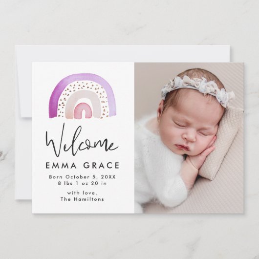 Paarse Waterverf regenbooggeboorte Aankondiging (Voorkant)