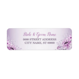 Paarse waterverf retouradres met roze bloemen etiket