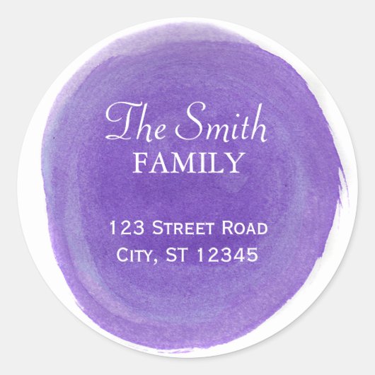 Paarse Waterverf retouradres Ronde Sticker (Voorkant)
