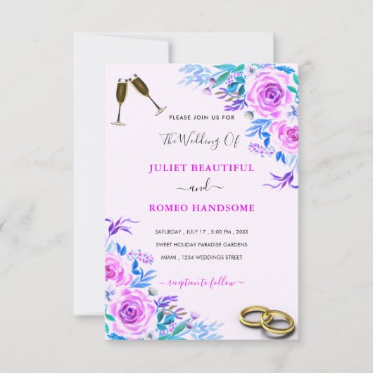 Paarse Waterverf Roos bruiloft uitnodiging Sjabloo (Voorkant)