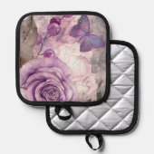 Paarse Waterverf Roos en vlinder Pannenlap (Voorkant / Achterkant)