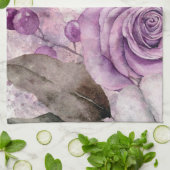 Paarse Waterverf Roos en vlinder Theedoek (Gevouwen)