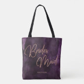 Paarse Waterverf Roos Gouden Bruidsmeisje Monogram Tote Bag (Achterkant)