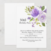 Paarse Waterverf Rozen,  50ste Verjaardag Kaart (Voorkant / Achterkant)