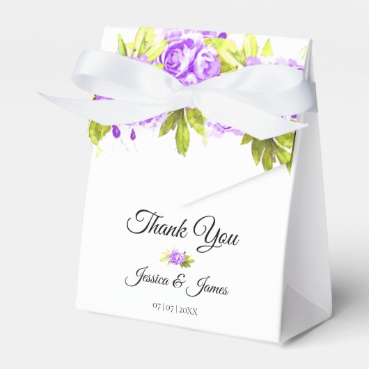 Paarse Waterverf Rozen Arrangement Dank u wel Bedankdoosjes (Voorkant Zijde)