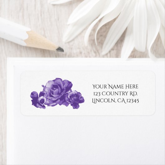 Paarse Waterverf  Rozen bruiloft Etiket (Insitu)