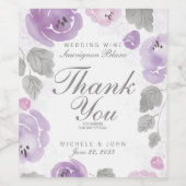 Paarse Waterverf Rozen Dank u Wijnlabel Wijn Etiket (Enkel label)
