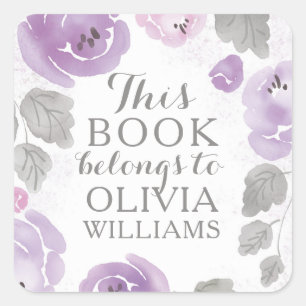 Paarse Waterverf Rozen Dit boek behoort tot de Sti Vierkante Sticker