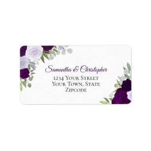 Paarse Waterverf Rozen Elegant Wedding Address Etiket