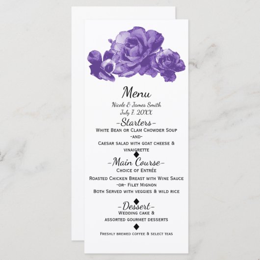 Paarse Waterverf  Rozen Menu (Voorkant / Achterkant)