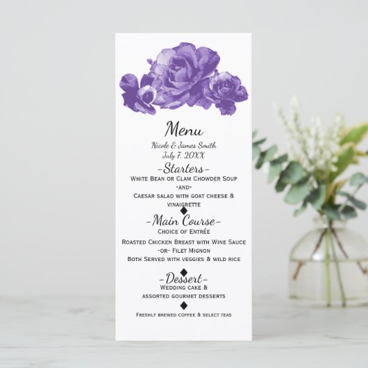 Paarse Waterverf Rozen Menu (Staand voorkant)