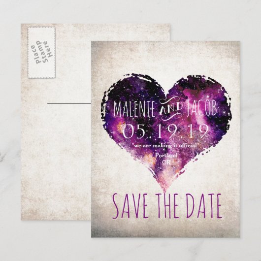 Paarse Waterverf - Scharter voor startsein Aankondigingskaart (Voorkant / Achterkant)