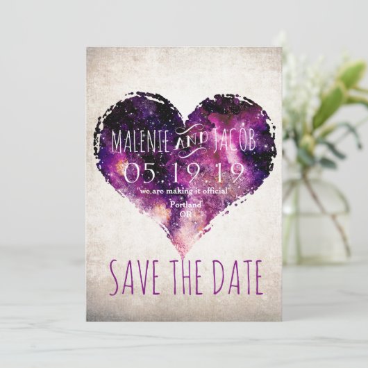 Paarse Waterverf - Scharter voor startsein Save The Date (Staand voorkant)