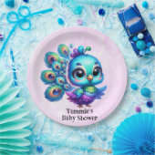 Paarse Waterverf Schattige Peacock Meisje Baby sho Papieren Bordje (Feest)