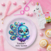 Paarse Waterverf Schattige Peacock Meisje Baby sho Papieren Bordje (Feest)