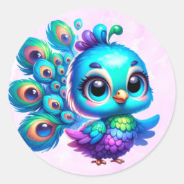 Paarse Waterverf Schattige Peacock Meisje Baby sho Ronde Sticker