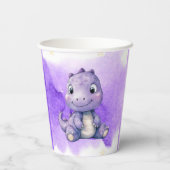 Paarse Waterverf Schattigee Dinosaurus Meisje Baby Papieren Bekers (Achterkant)
