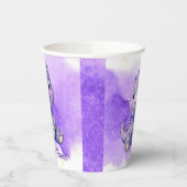 Paarse Waterverf Schattigee Dinosaurus Meisje Baby Papieren Bekers (Links)