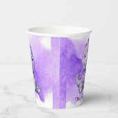 Paarse Waterverf Schattigee Dinosaurus Meisje Baby Papieren Bekers (Rechts)