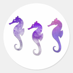 Paarse Waterverf Seapaarden Ronde Sticker