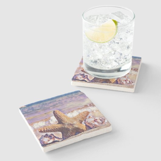 Paarse Waterverf Seizoenspalen schilderen Stenen Onderzetter (Zijkant)