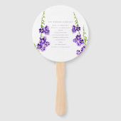 Paarse waterverf skyflower botanische bruiloft handwaaier (Achterkant)