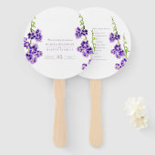 Paarse waterverf skyflower botanische bruiloft handwaaier (Voorkant en achterkant)