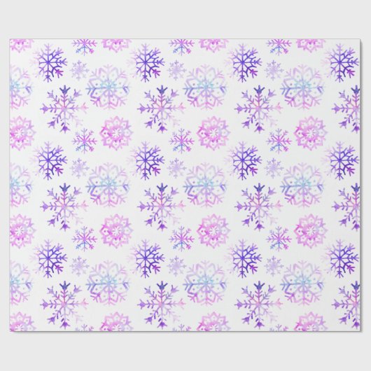 Paarse Waterverf Snowflake-kerstontwerp Cadeaupapier (Vlak)