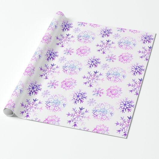 Paarse Waterverf Snowflake-kerstontwerp Cadeaupapier (Uitgerold)