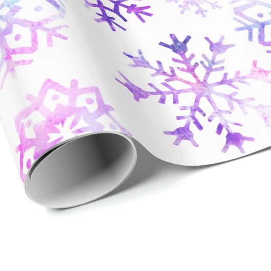 Paarse Waterverf Snowflake-kerstontwerp Cadeaupapier (Rol Hoek)