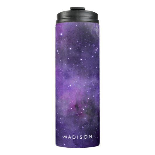 Paarse Waterverf Space Galaxy gepersonaliseerd Thermosbeker (Voorkant)