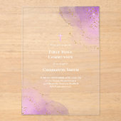 paarse waterverf spat Eerste Heilige Communie Acryl Uitnodigingen (Voorkant)